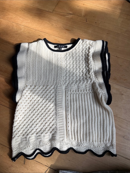 F O R E Tops - Ivory Knit Tank Top with Black Trim